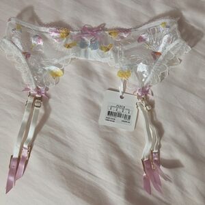 Honey Birdette Fleur Lace Garter Belt Suspender - White And Pink Size Small